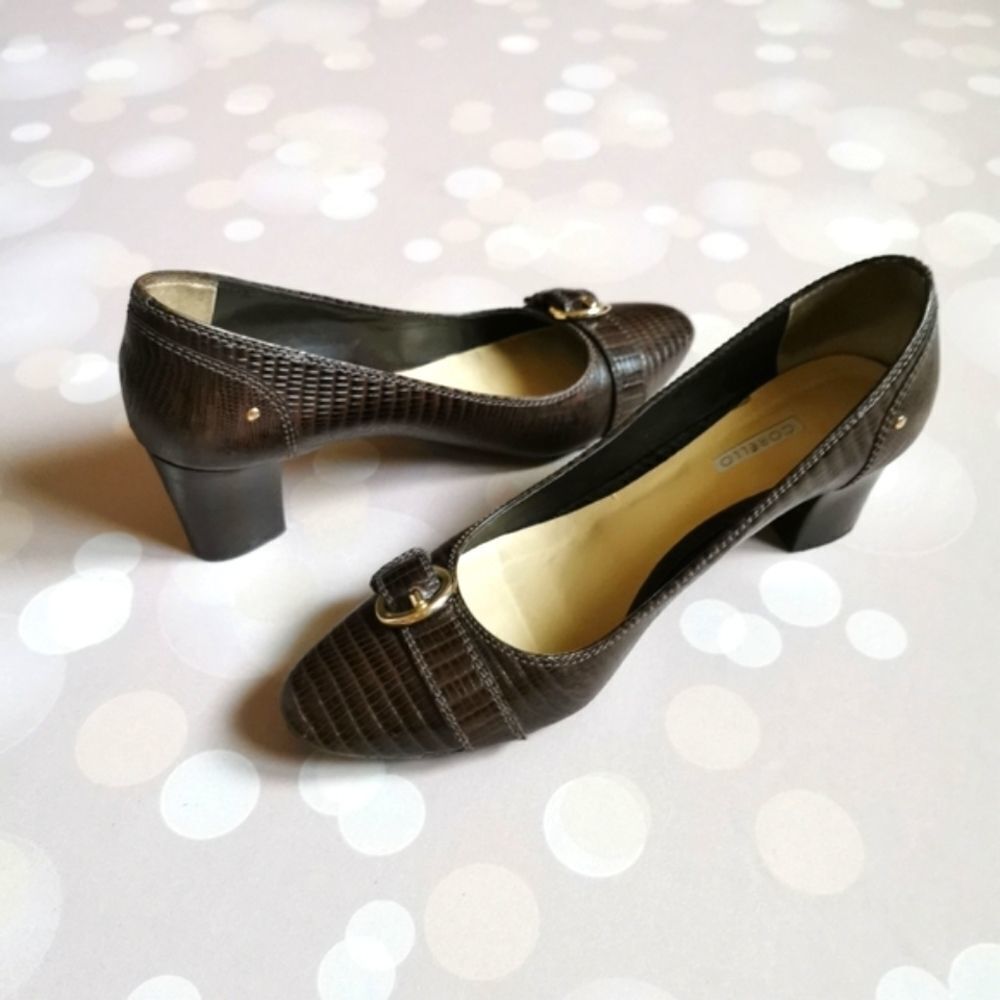🇧🇷 Corello 9 coffee Croc leather heel pumps